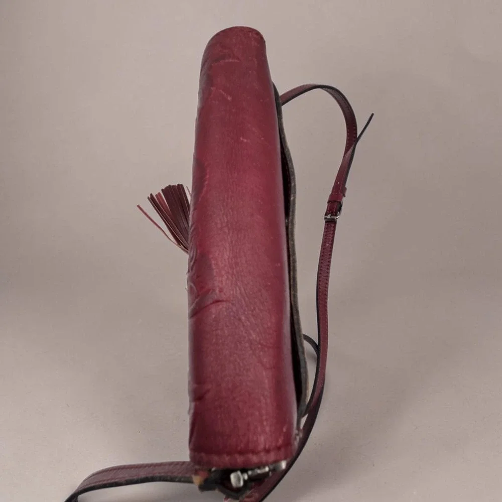 Patricia Nash Red Brinlee Saddle Crossbody Rose Tooled Leather Tassel Card Slots